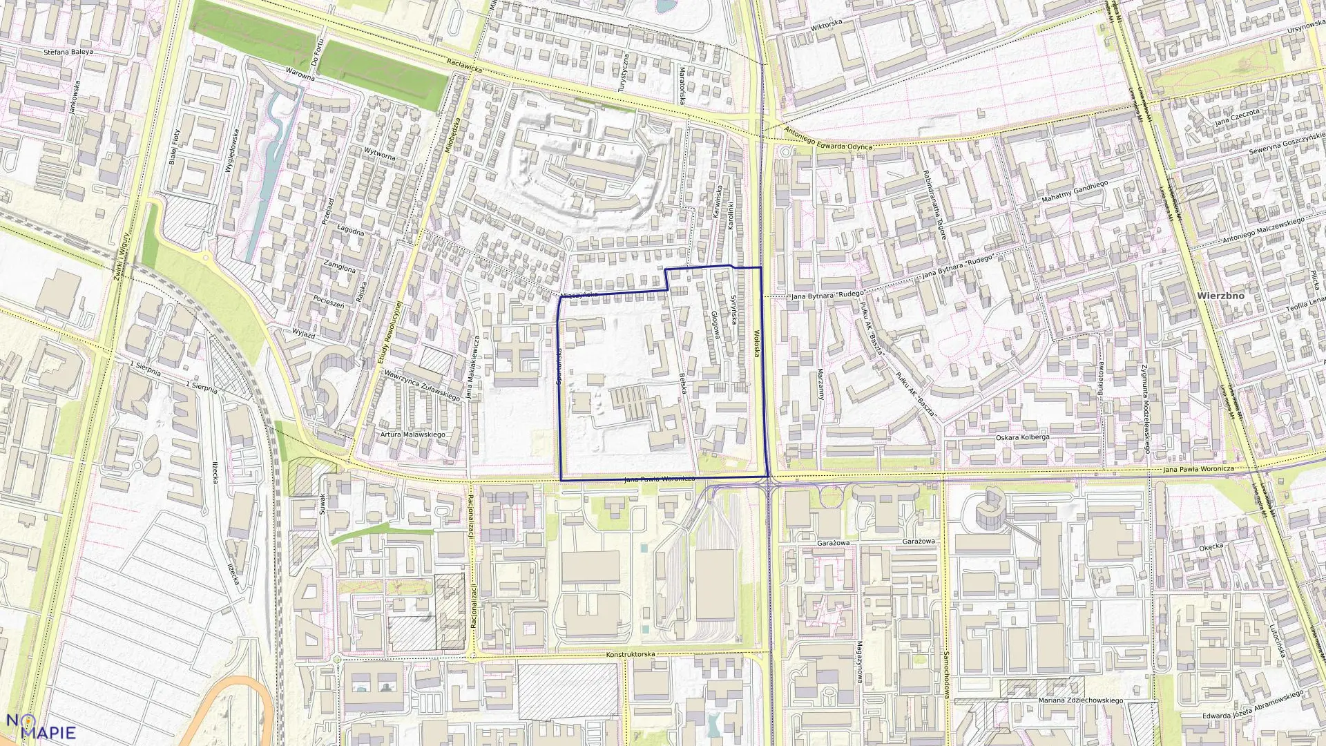 Mapa obrębu 0212 w mieście Warszawa