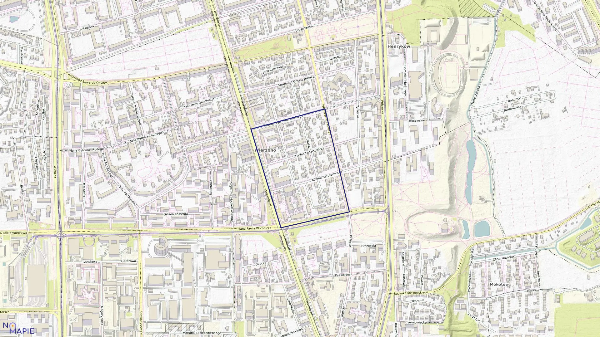 Mapa obrębu 0214 w mieście Warszawa