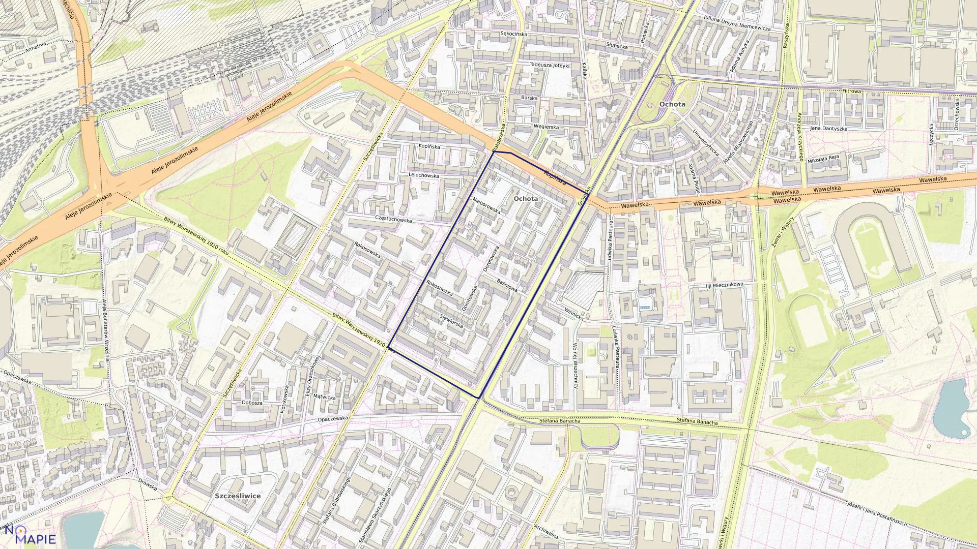 Mapa obrębu 2-02-07 w mieście Warszawa