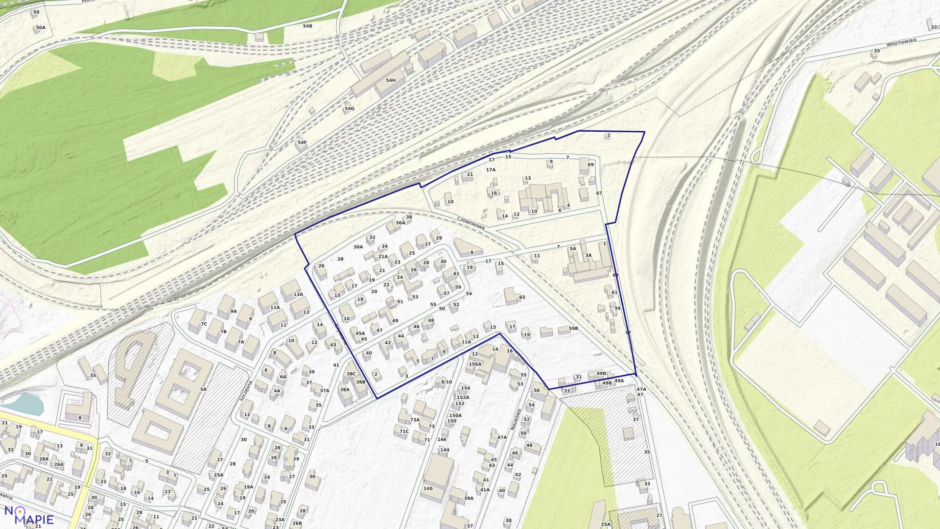 Mapa obrębu 2-08-12 w mieście Warszawa