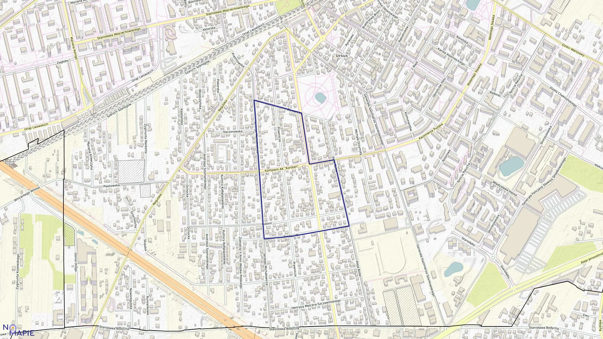 Mapa obrębu 2-11-04 w mieście Warszawa