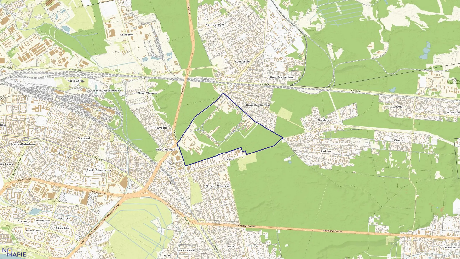 Mapa obrębu 3-00-75 w mieście Warszawa