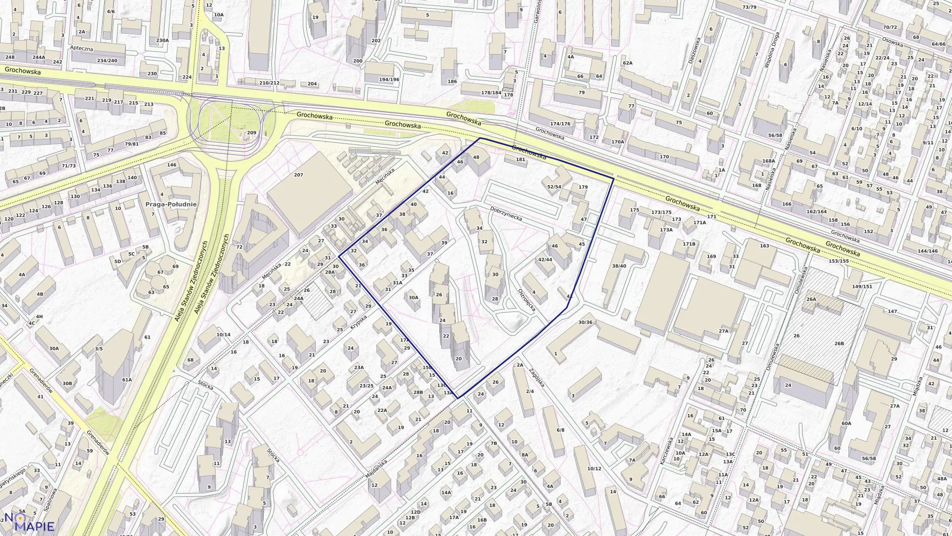 Mapa obrębu 3-05-05 w mieście Warszawa