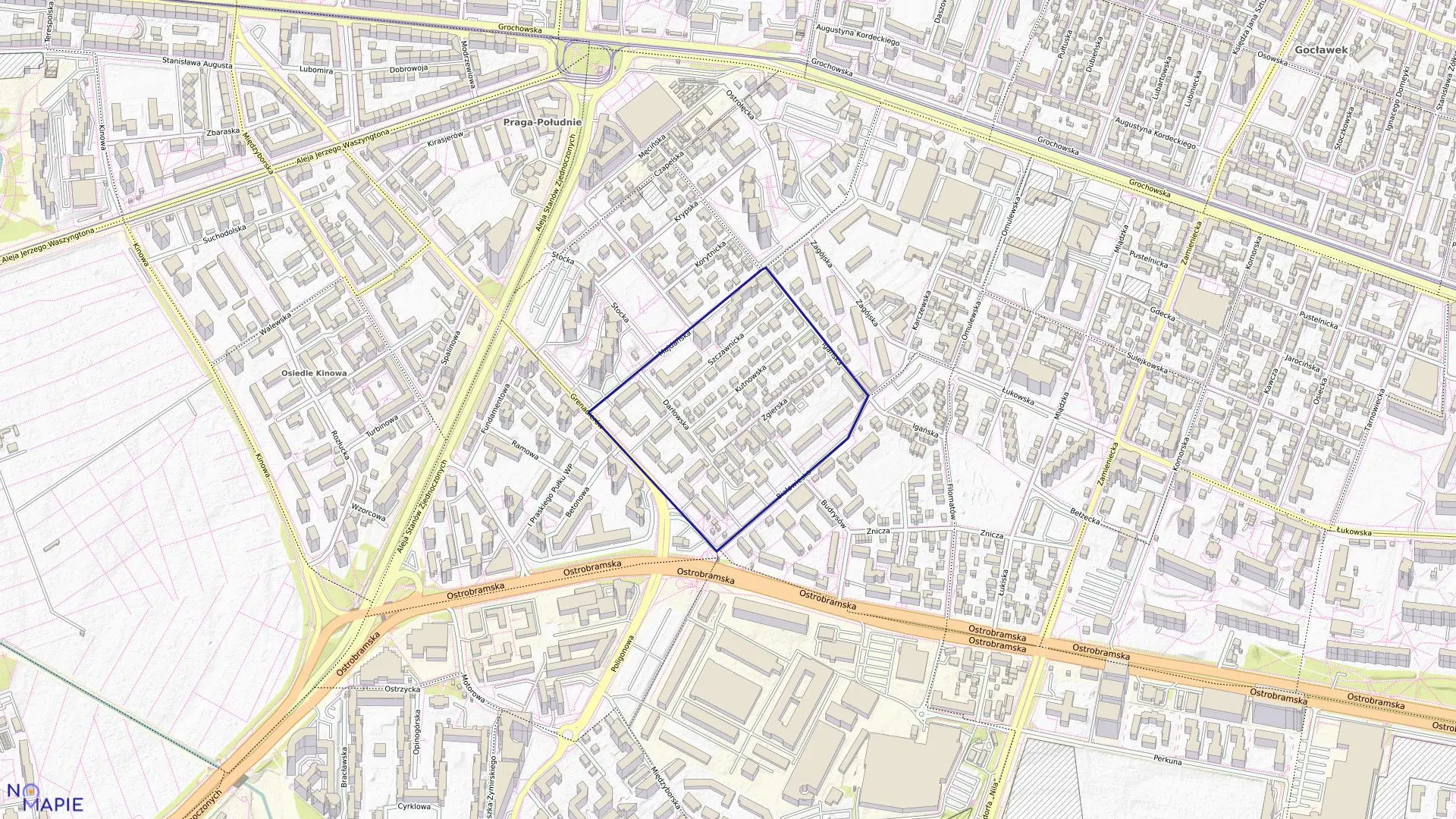 Mapa obrębu 3-05-13 w mieście Warszawa