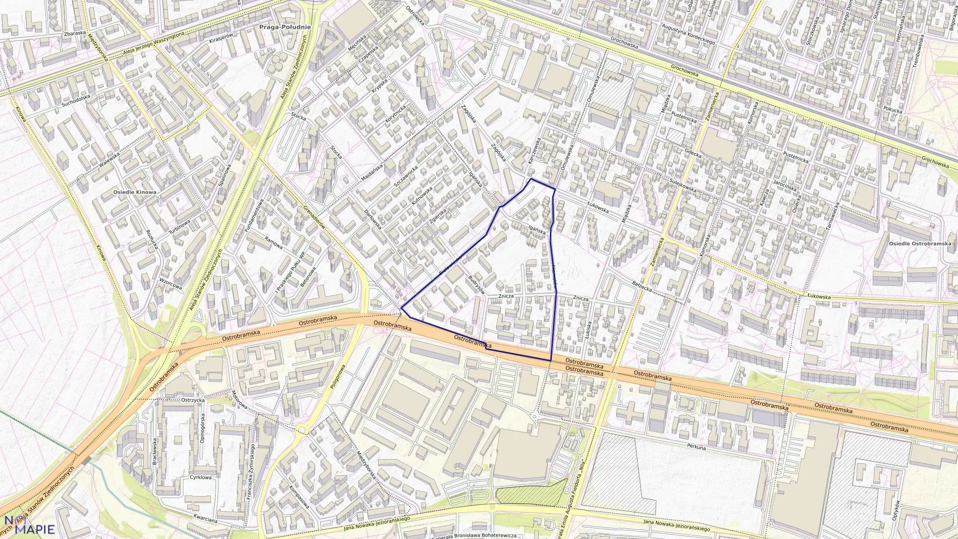 Mapa obrębu 3-05-14 w mieście Warszawa