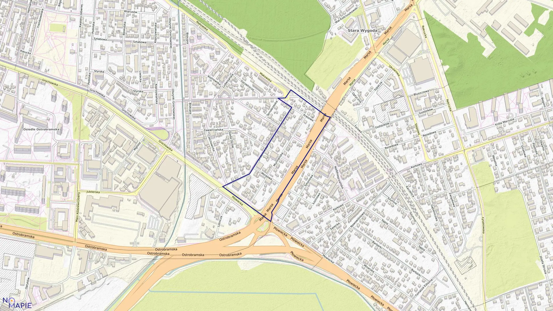 Mapa obrębu 3-07-14 w mieście Warszawa