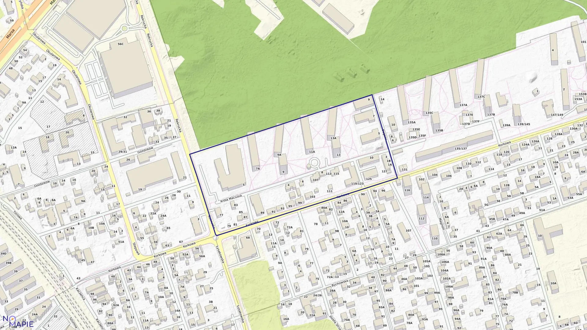 Mapa obrębu 3-07-16 w mieście Warszawa