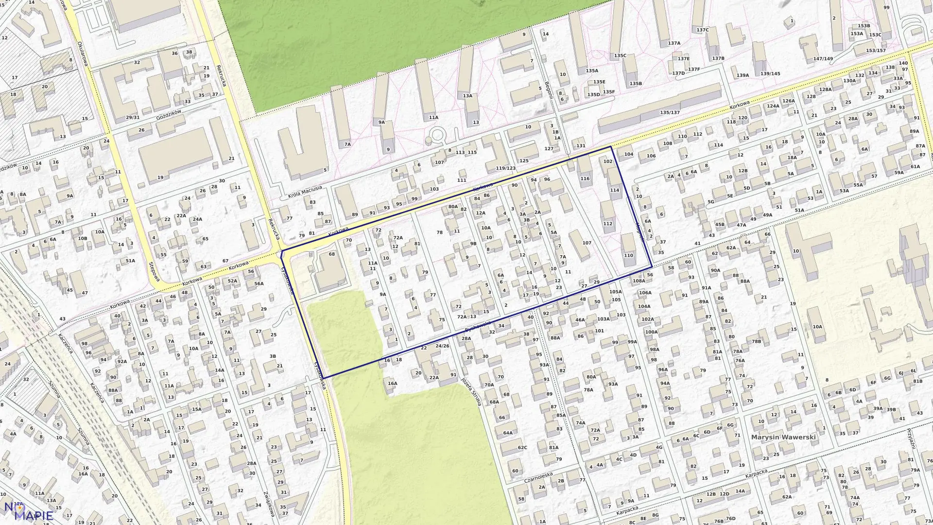 Mapa obrębu 3-07-21 w mieście Warszawa