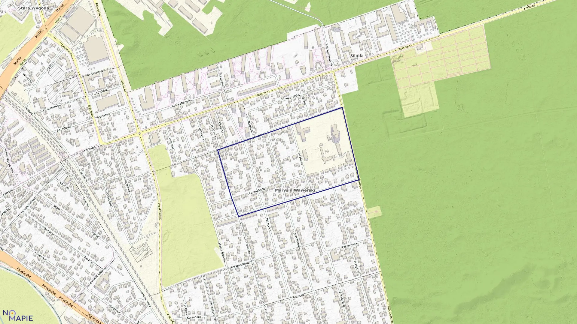 Mapa obrębu 3-07-28 w mieście Warszawa