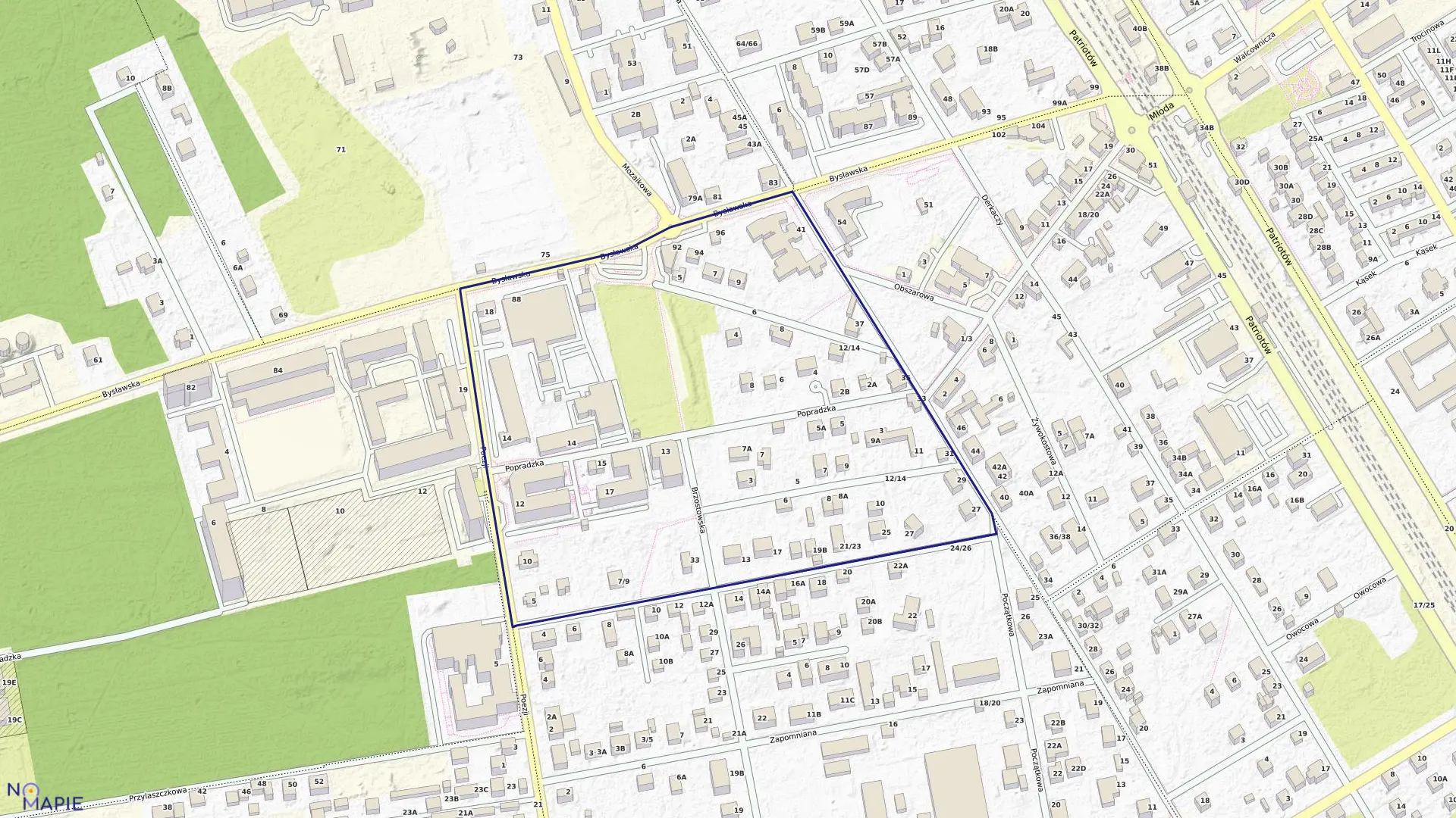 Mapa obrębu 3-12-93 w mieście Warszawa