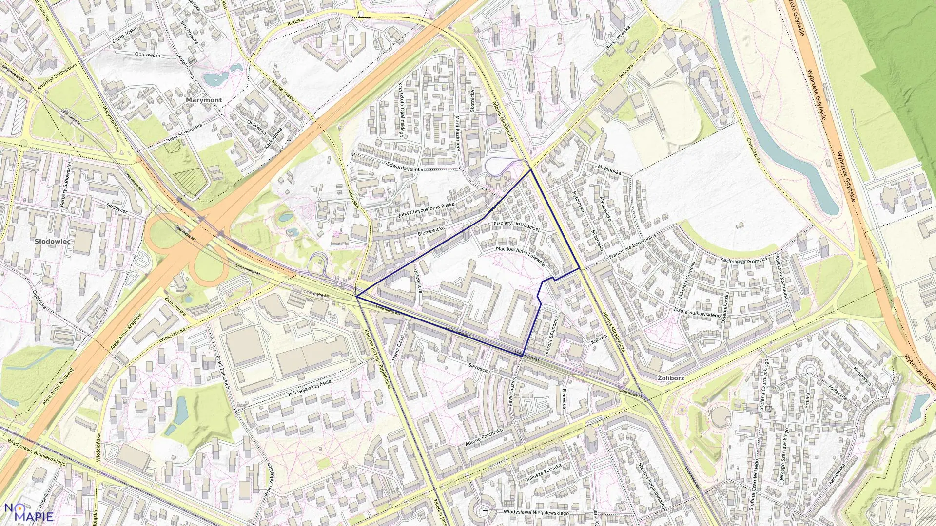 Mapa obrębu 7-01-01 w mieście Warszawa