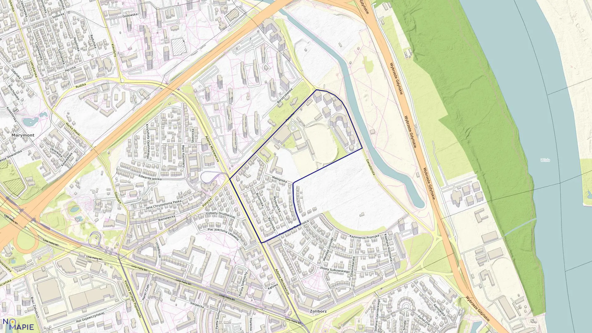 Mapa obrębu 7-01-02 w mieście Warszawa