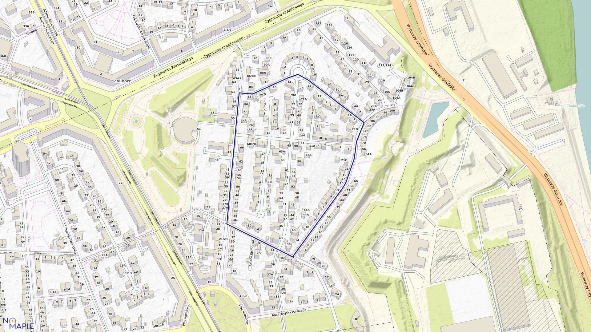 Mapa obrębu 7-01-12 w mieście Warszawa