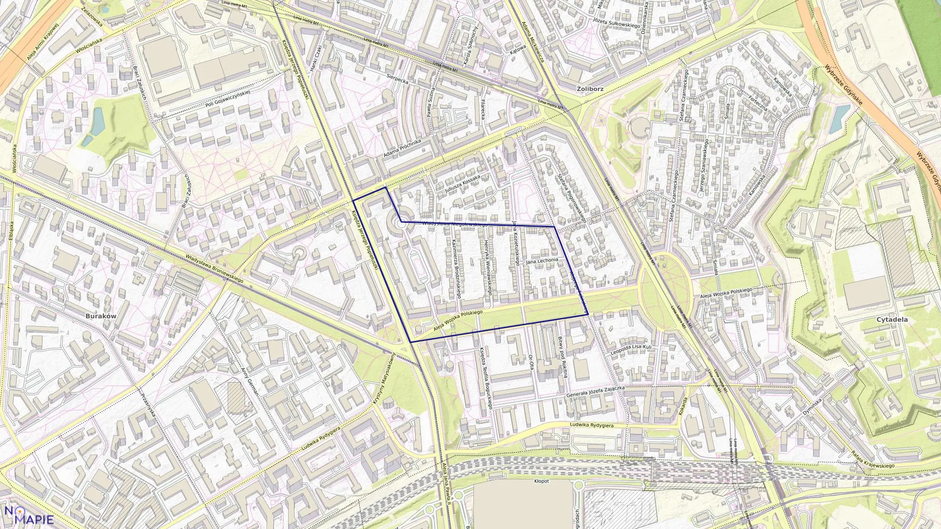 Mapa obrębu 7-01-14 w mieście Warszawa