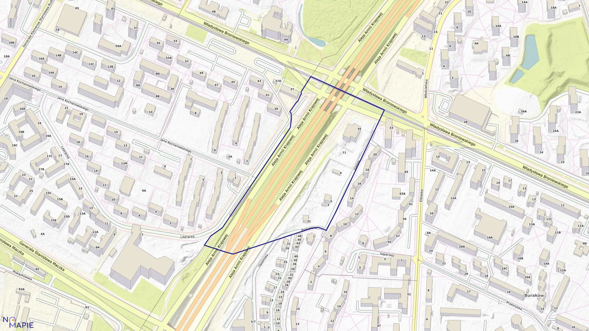 Mapa obrębu 7-02-05 w mieście Warszawa