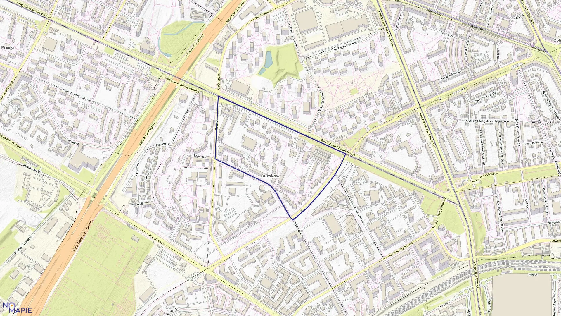 Mapa obrębu 7-02-06 w mieście Warszawa