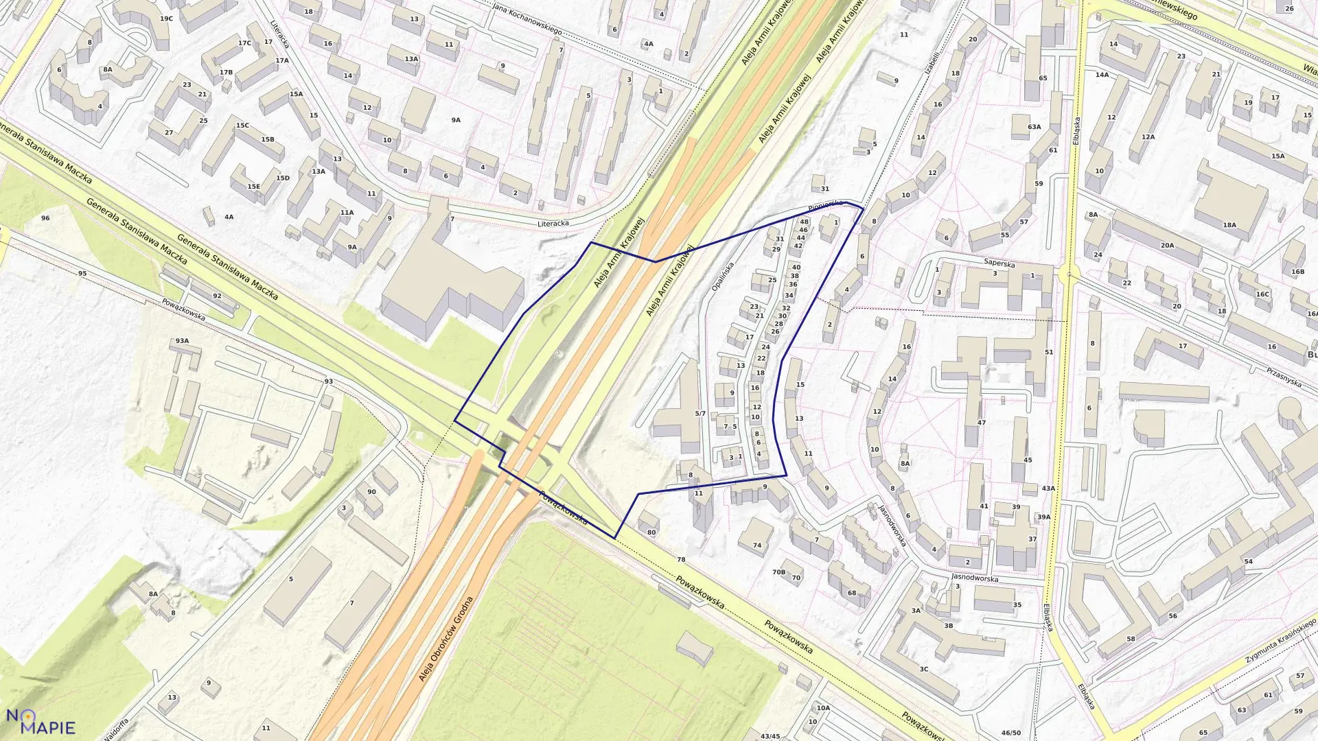 Mapa obrębu 7-02-08 w mieście Warszawa