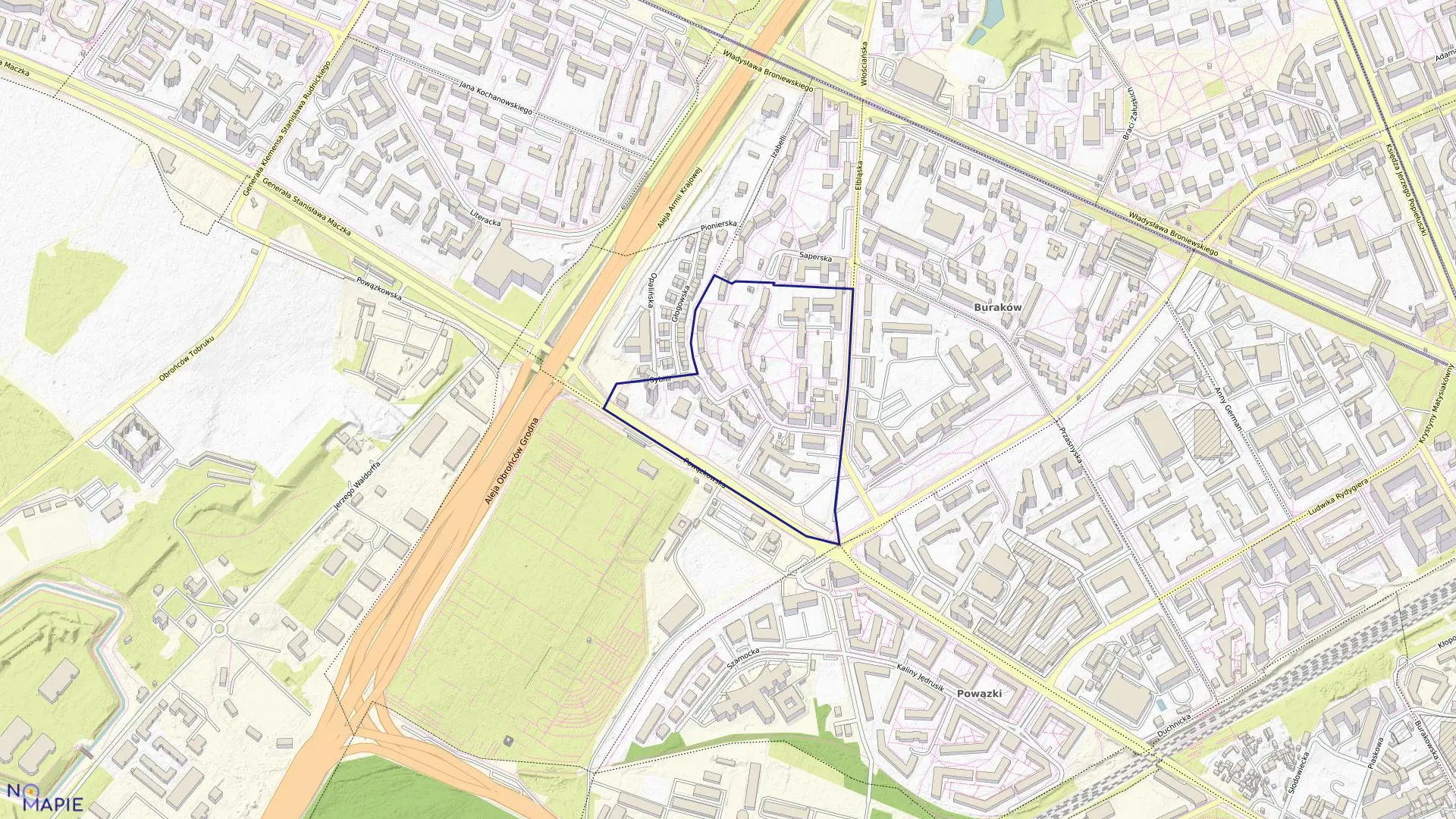 Mapa obrębu 7-02-09 w mieście Warszawa