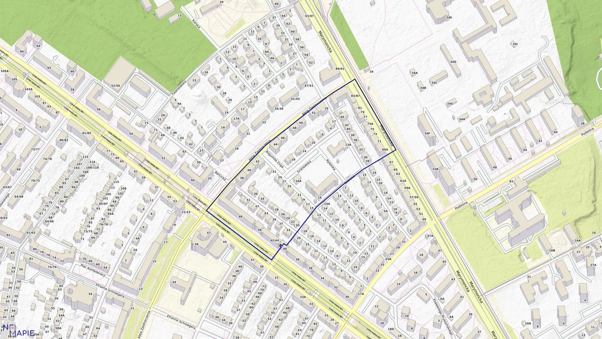 Mapa obrębu 7-05-05 w mieście Warszawa