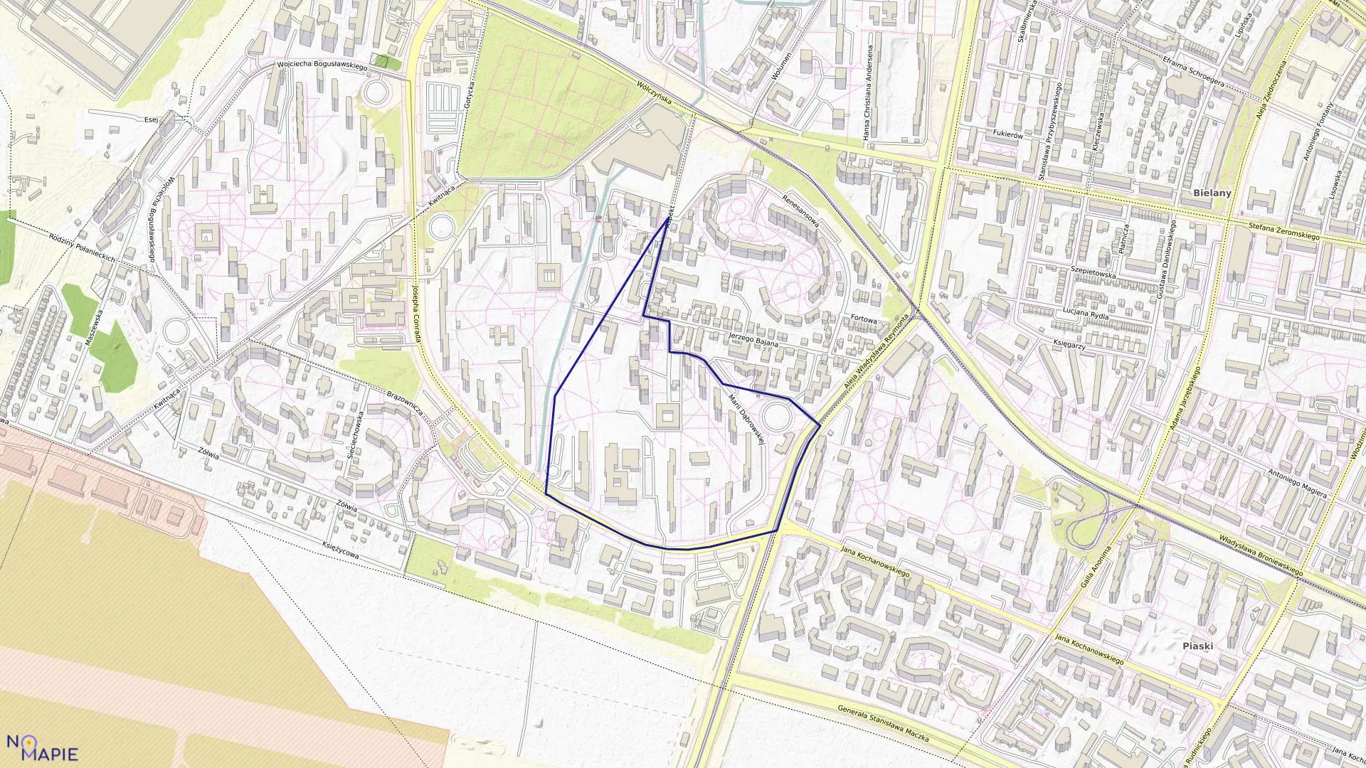 Mapa obrębu 7-08-16 w mieście Warszawa