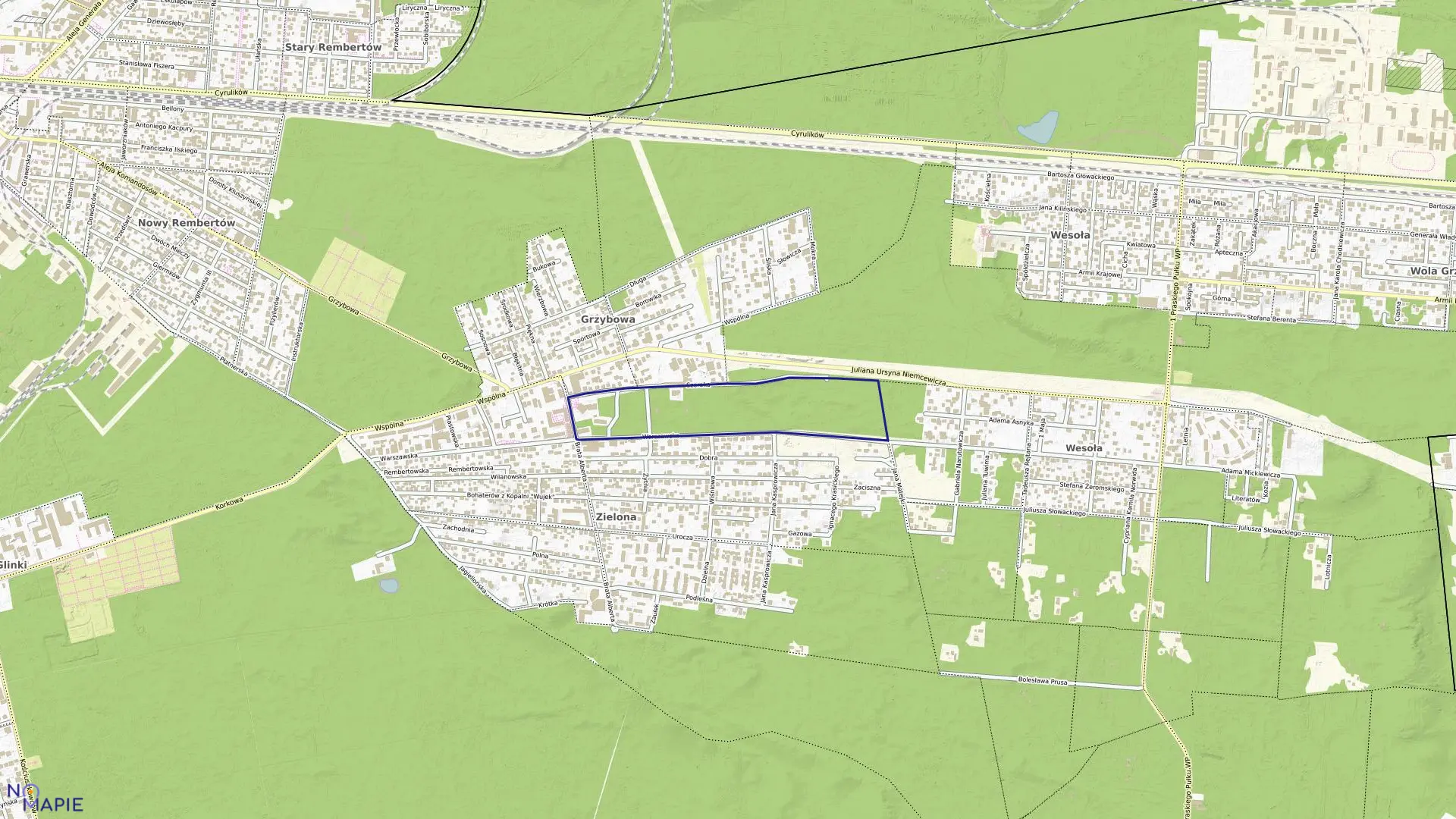 Mapa obrębu 8-05-02 w mieście Warszawa